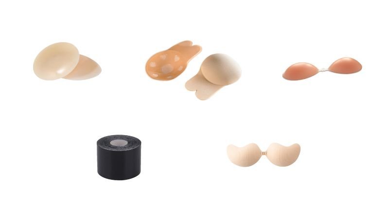 Product care matrix for sticky bra sellers comparing silicone bras, fabric adhesive bras, nipple covers, lifting pasties, and boob tape care instructions
