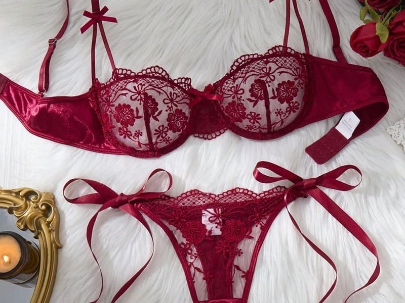 Burgundy lace embroidered sexy lingerie