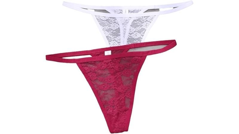 white and red lace thong